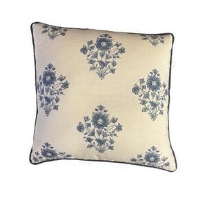 Blue Floral with Blue Welting Throw Pillow 20x20